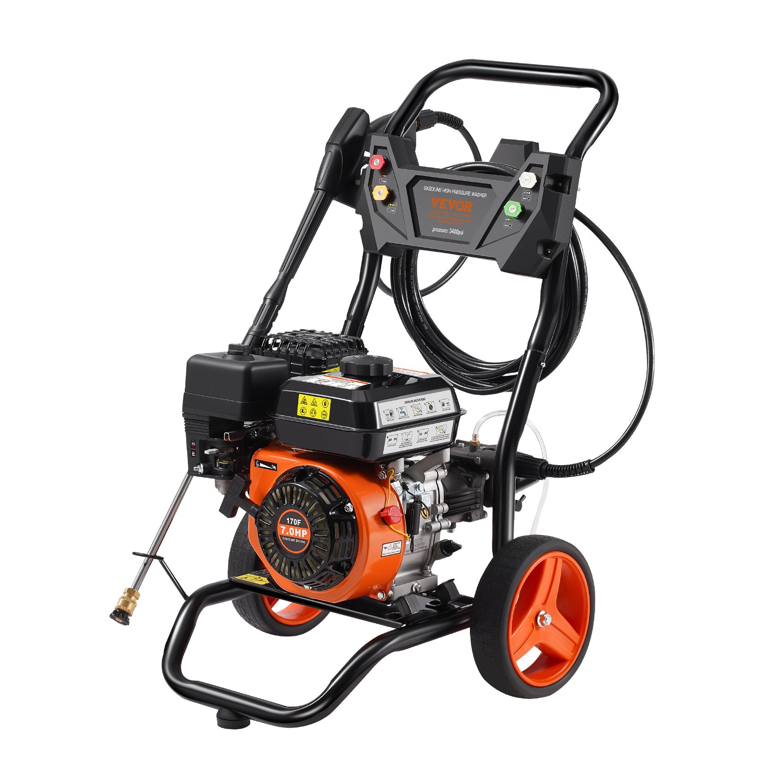 VEVOR Gas Pressure Washer, 3400 PSI 2.6 GPM, Gas Powered Pressure Washer 10L/min with Aluminum Pump, Spray Gun and Extension Wand, 5 Nozzle Set, for Cars, Fences, Homes, Driveways, Patios, Vertical