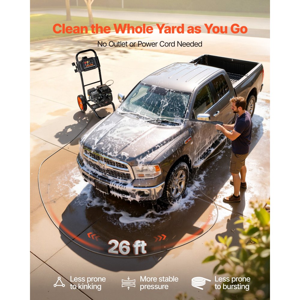 VEVOR Gas Pressure Washer 2900 PSI and 1.85 Max GPM, Upgrade Aluminum Pump with Spray Gun and Wand, 4 Nozzle Set, Gas Powered Pressure Washer for Cars, Fences, Driveways, Homes, Patios, Furniture