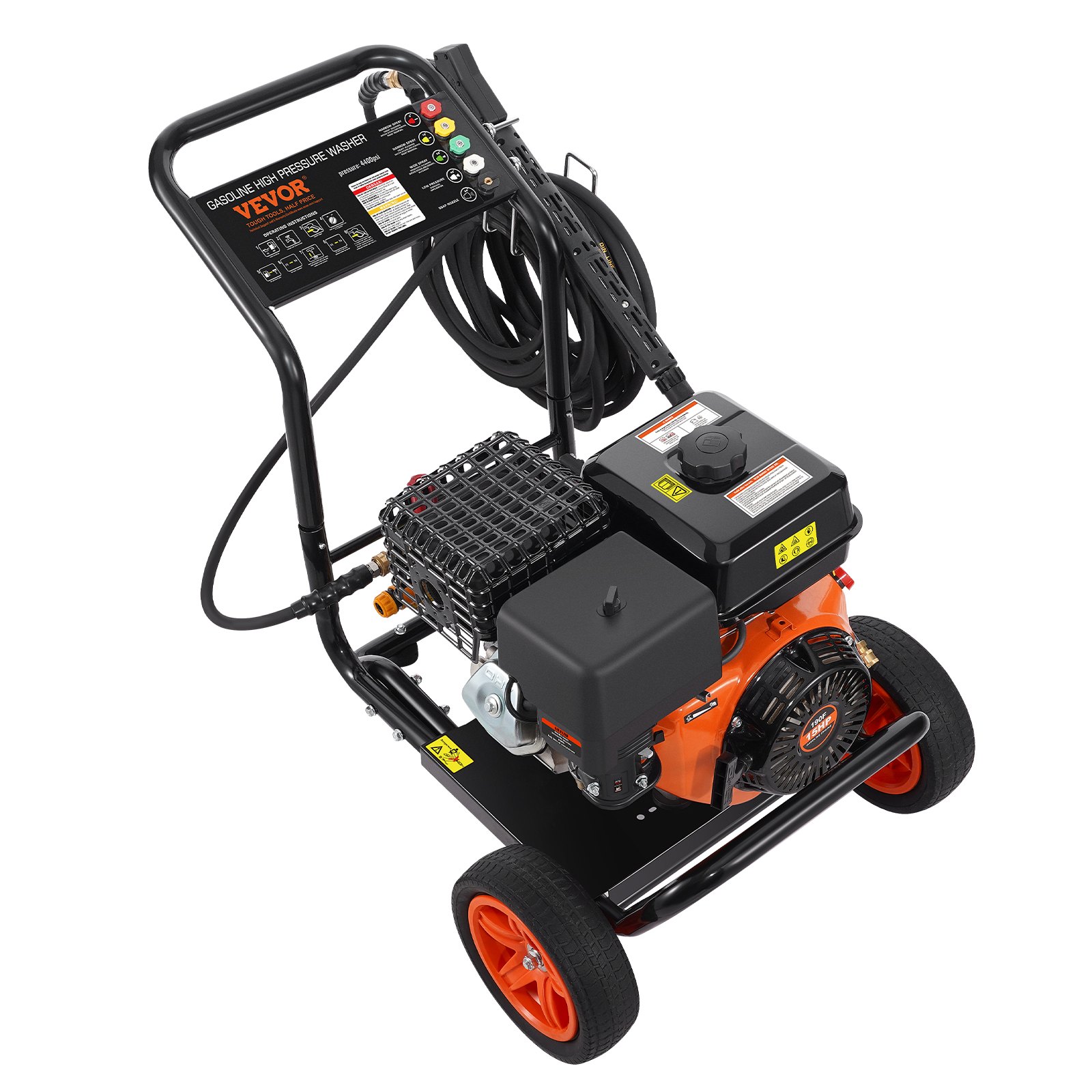 VEVOR Gas Pressure Washer, 4400 PSI 15L/min, 4 GPM Gas Powered Pressure Washer with Copper Pump, Spray Gun and Extension Wand, 5 Nozzle Set, for Cars, Fences, Homes, Driveways, Patios, Furniture