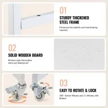 VEVOR Heat Press Table, 3 Tier Movable Heat Press Stand, Foldable Heat Transfer Machine Stand with Wheels and Vinyl Roll Holder, Rolling Metal Workbench for Sublimation Transfer Machine, White