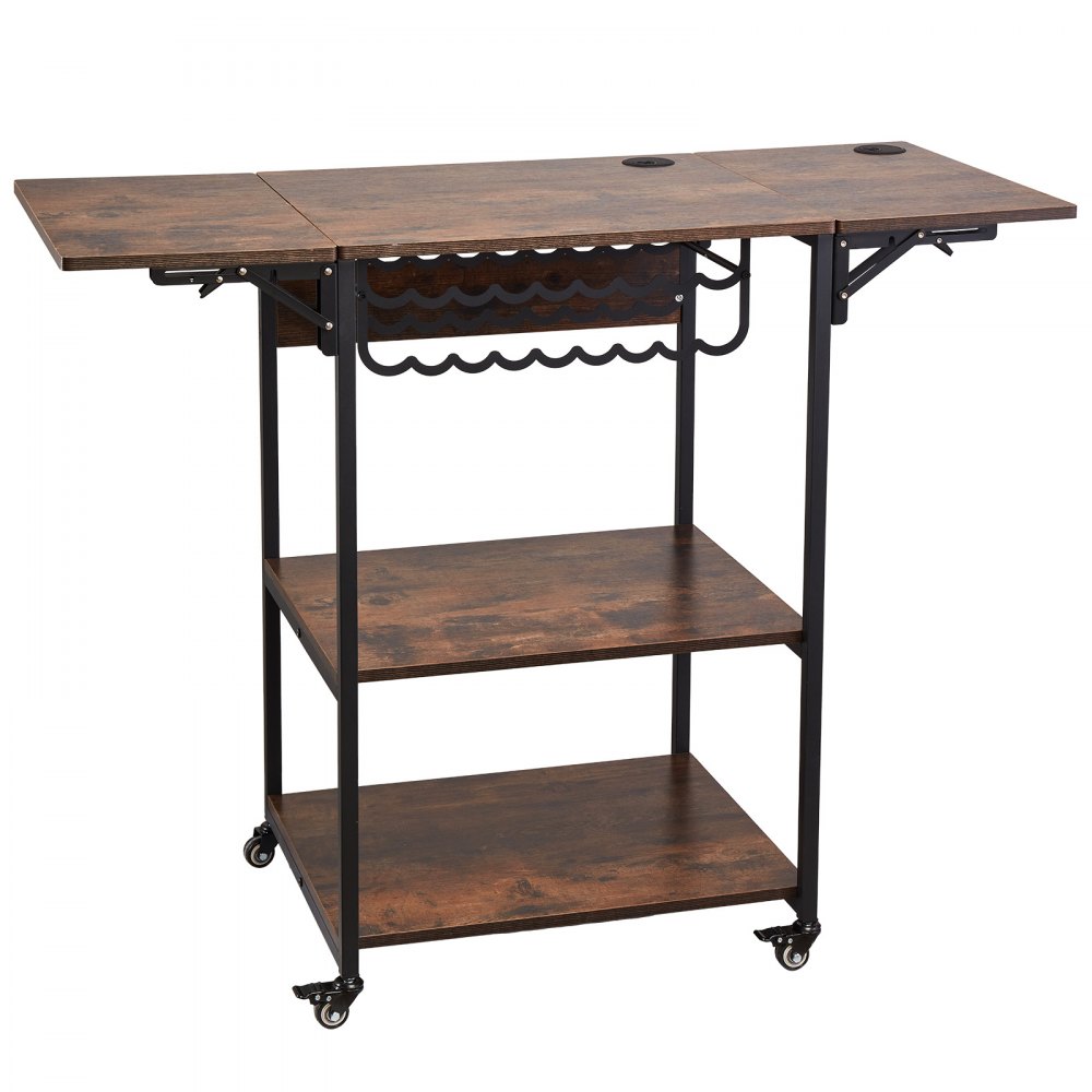 VEVOR Heat Press Table, 3 Tier Movable Heat Press Stand, Foldable Heat Transfer Machine Stand with Wheels and Vinyl Roll Holder, Rolling Metal Workbench for Sublimation Transfer Machine, Brown