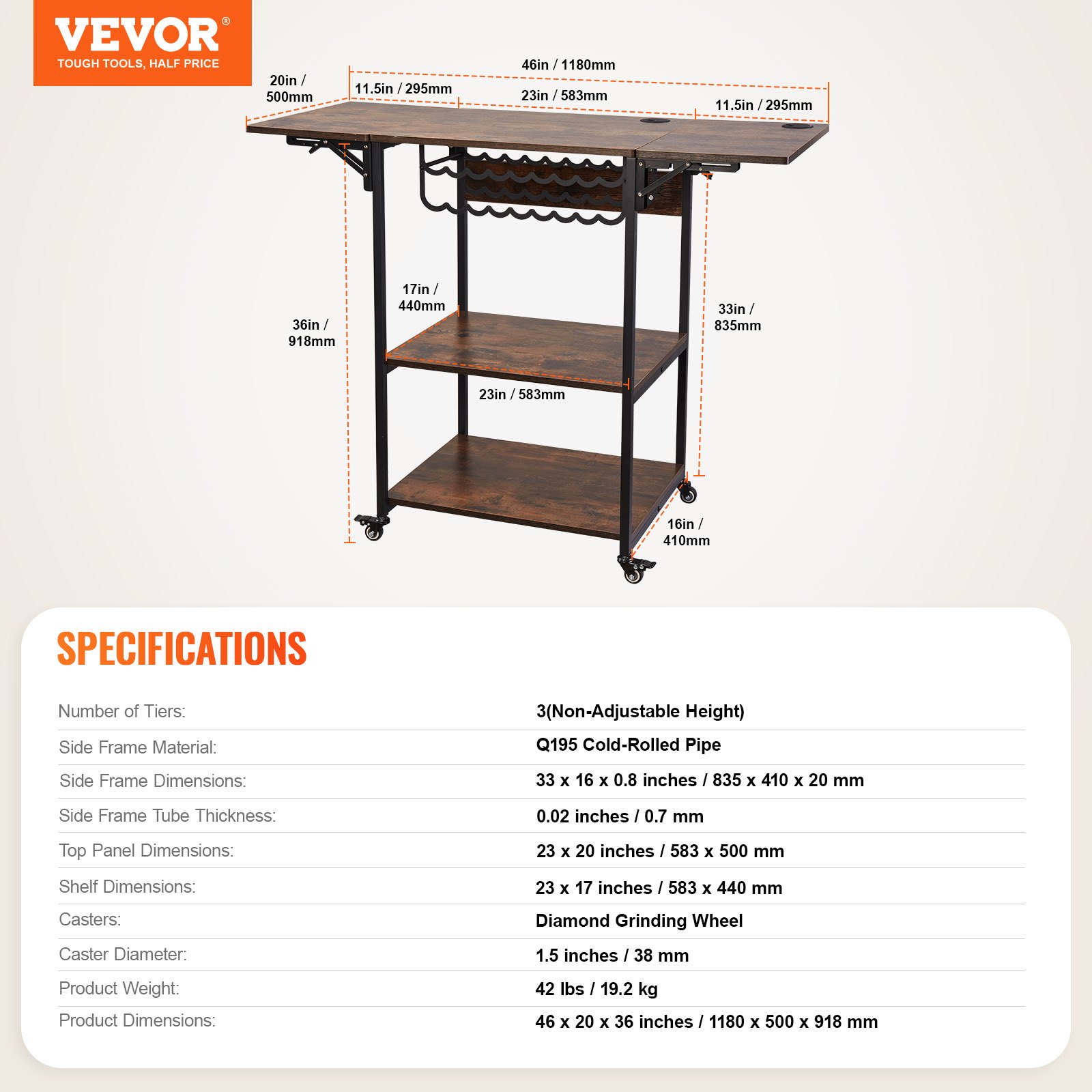 VEVOR Heat Press Table, 3 Tier Movable Heat Press Stand, Foldable Heat Transfer Machine Stand with Wheels and Vinyl Roll Holder, Rolling Metal Workbench for Sublimation Transfer Machine, Brown