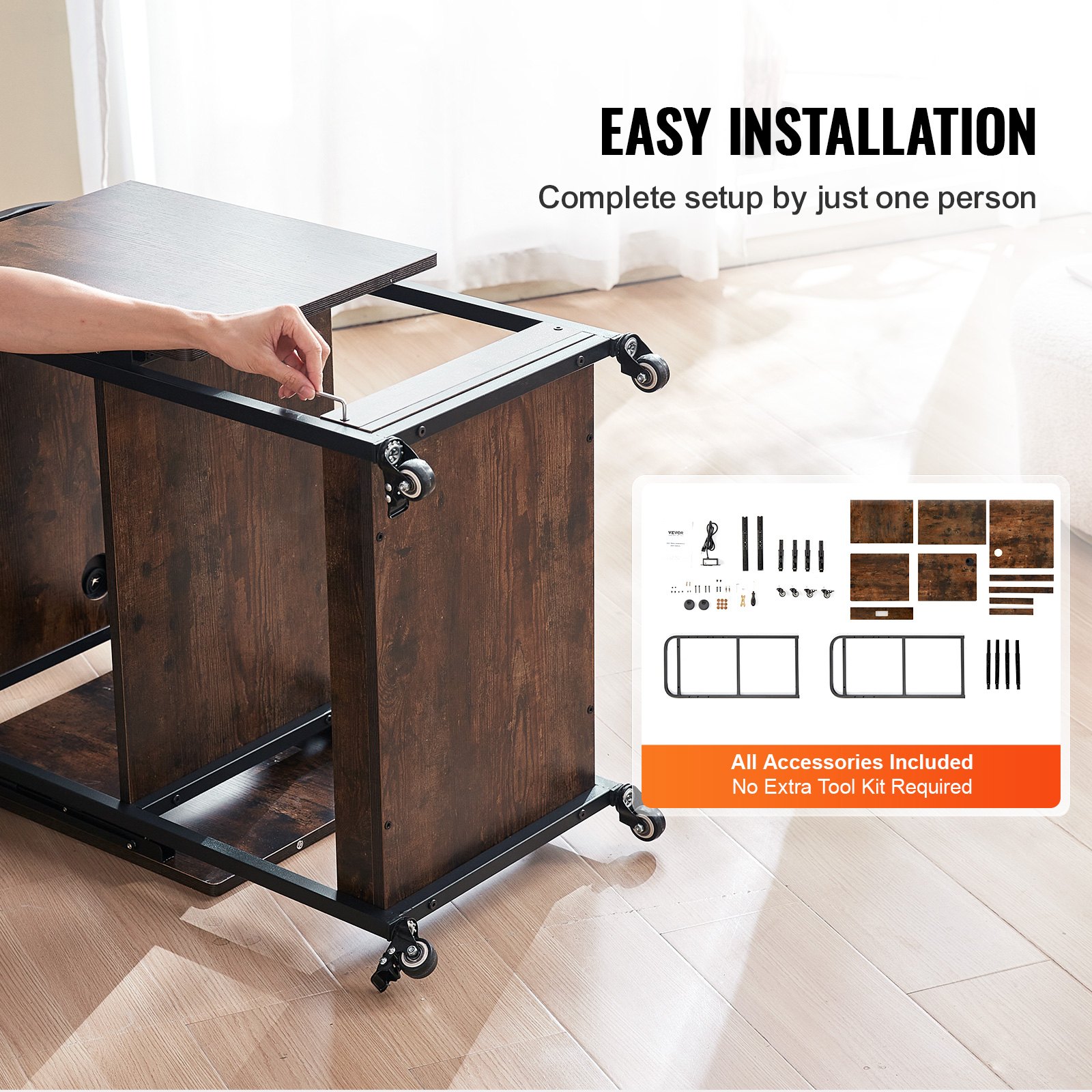 VEVOR Heat Press Table with Charging Station, 3 Tier Movable Heat Press Stand, Foldable Heat Transfer Machine Stand with Wheels, Rolling Metal Workbench for Sublimation Transfer Machine, Brown