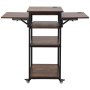 VEVOR Heat Press Table with Charging Station, 4 Tier Movable Heat Press Stand, Foldable Heat Transfer Machine Stand with Wheels, Rolling Metal Workbench for Sublimation Transfer Machine, Brown