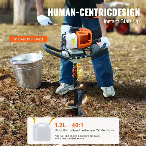 Tarière 2.2kW 300mm LENDISIY Tarière à Essence 63CC 2,2kW - Avec Roue Et Foret 300mm - Pour Jardin Et Terrassement - Bleu Foret Jardin 63CC