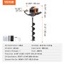 VEVOR Gas Post Hole Digger 63CC 2400W με τρυπάνια 8” & 1 ράβδο επέκτασης