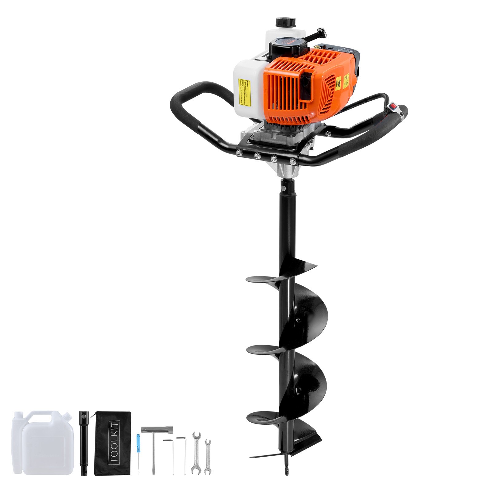 VEVOR Post Hole Digger Gas Powered, 63CC 2400W Earth Auger, Gas Auger with 200mm Auger Drill Action Design Bits & 1 Extension Rod, Post Fence Hole Digger for Farmland Garden Plant, Orange+Black