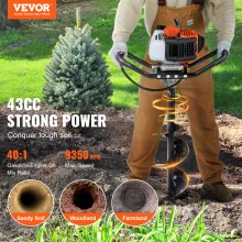 VEVOR Post Hole Digger, 43cc 1250W Auger Post Hole digger, Gas Powered Earth Digger with 8" Earth Auger Drill Bit, 30 inch Long Alloy Steel Auger, for Farmland, Garden and Plant, EPA certification