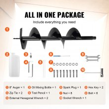 VEVOR Post Hole Digger, 43cc 1250W Auger Post Hole digger, Gas Powered Earth Digger with 8" Earth Auger Drill Bit, 30 inch Long Alloy Steel Auger, for Farmland, Garden and Plant, EPA certification