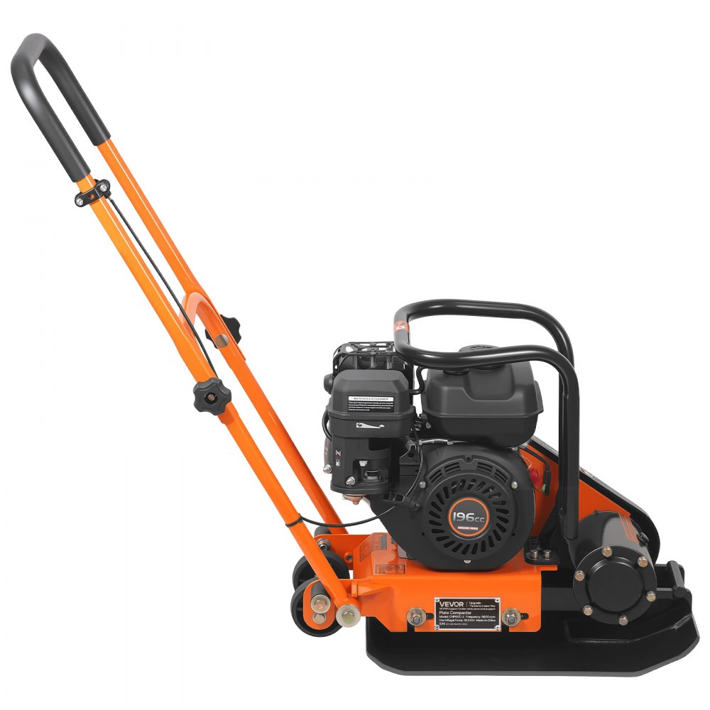 VEVOR Plate Compactor, 6.5 HP 196CC Gas Engine, 5600 VPM Vibrating Ground Rammer, 10.5 kN Compaction Force, 510.5 x 381 mm Plate, Walk Behind Compactor for Paver Landscaping, Asphalt, Foundation, Soil