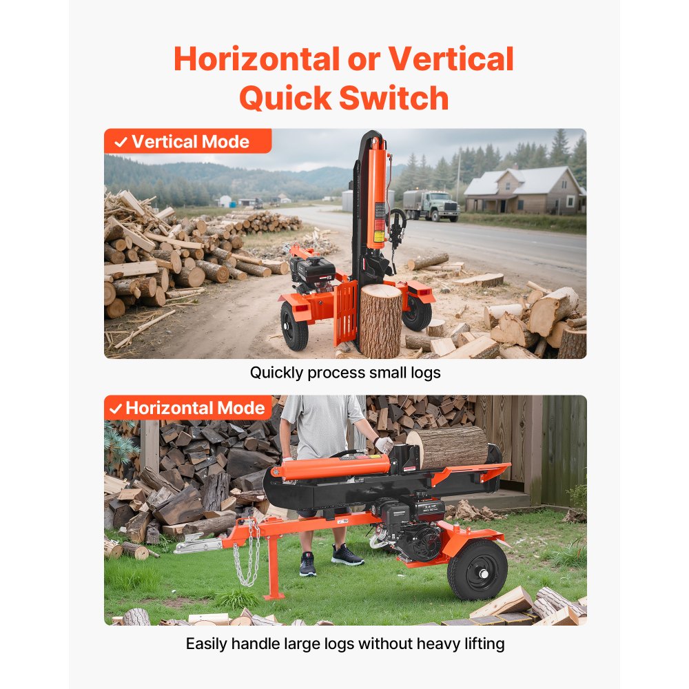 VEVOR 30 Tons Log Splitter, 306CC Engine, Powered Wood Splitter with 2" Ball Coupler, Auto Return, Vertical & Horizontal Mode, Firewood Splitting Wedge Machine for Forestry Harvest
