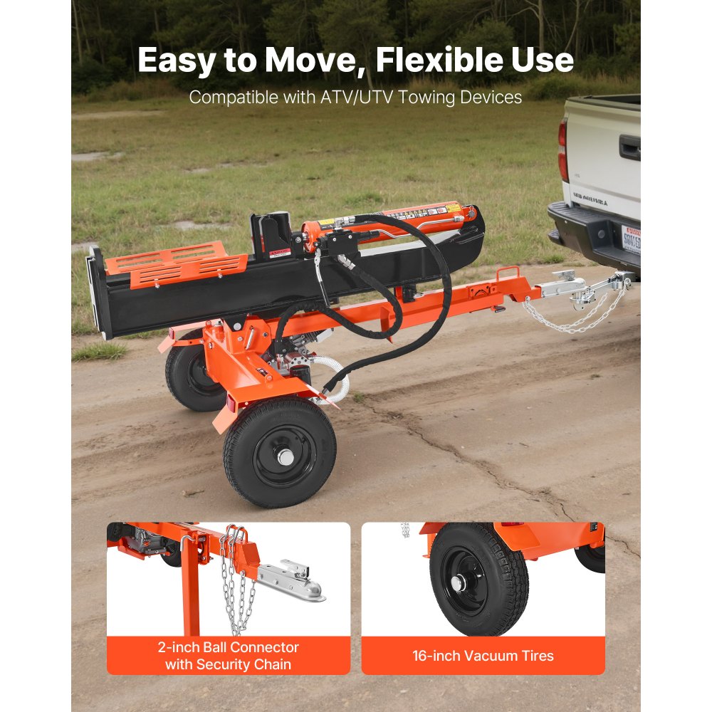 VEVOR 30 Tons Log Splitter, 306CC Engine, Powered Wood Splitter with 2" Ball Coupler, Auto Return, Vertical & Horizontal Mode, Firewood Splitting Wedge Machine for Forestry Harvest