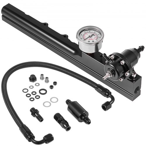 VEVOR Kit de riel de combustible de tamaño de orificio de combustible de 1/2" Motores intercambiados de la serie B de 1/8 NPT con medidor regulador de presión de combustible 6AN para línea de riel de combustible a combustible