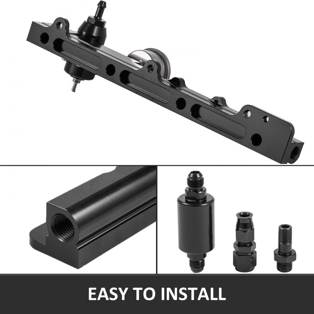 VEVOR 1/2" Fuel Bore Size Fuel Rail Kit 1/8th NPT B-Series Swapped Engines With Fuel Pressure Regulator Gauge 6AN Fitting for Fuel Rail-To-Fuel Line