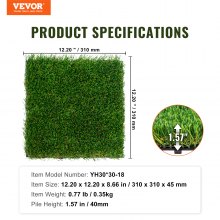 VEVOR konstgräsplattor Sammankopplande gräsmatta, 18-pack 305x305 mm, syntetiskt falskt gräs Självdränerande matta Golvdekor, perfekt för multifunktionell inomhus, utomhusentréskraphundmattor