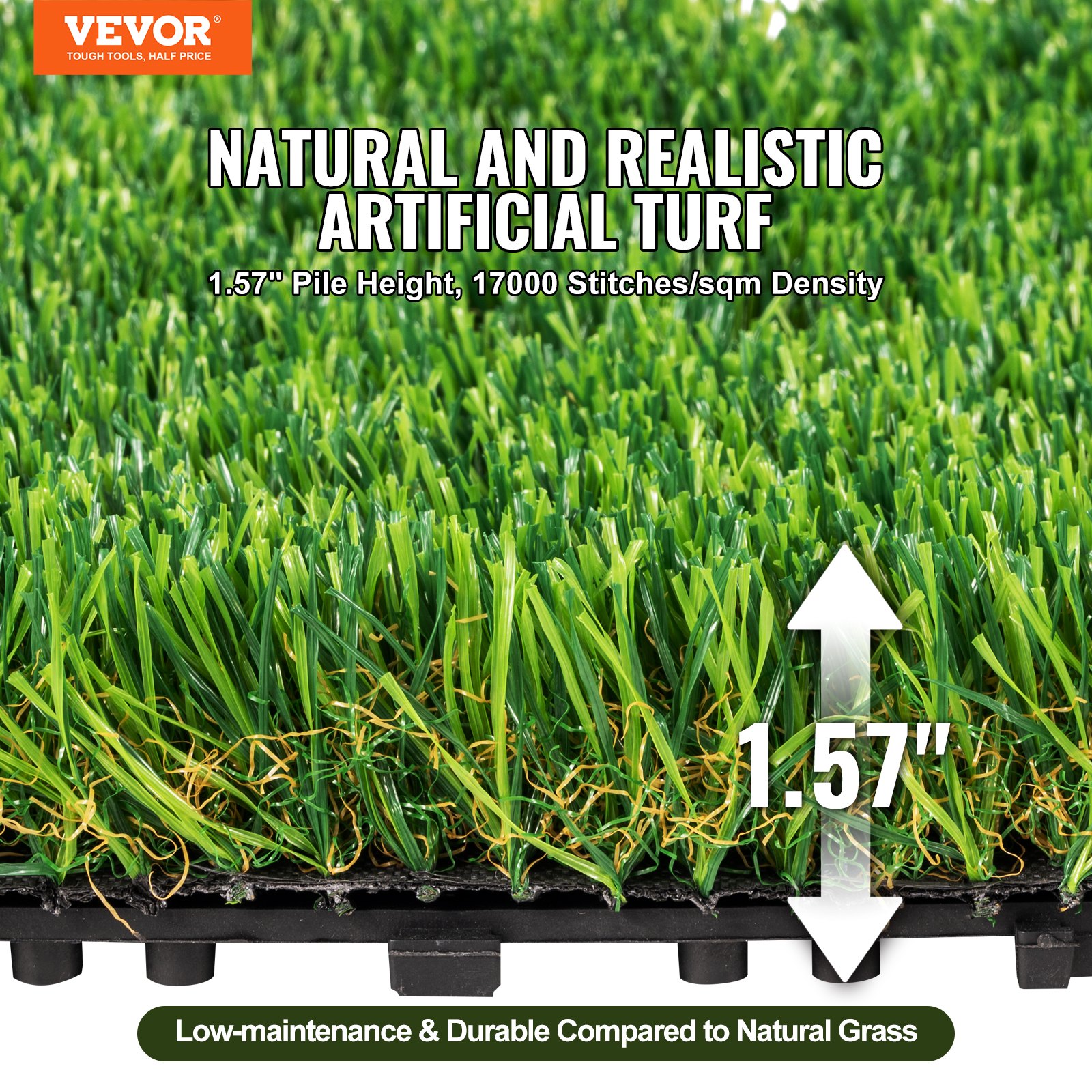 VEVOR Artifical Grass Tiles Interlocking Turf Deck Set, 9 Pack 305x305 mm, Synthetic Fake Grass Self-draining Mat Flooring Decor Pad, Perfect For Multi-Purpose Indoor Outdoor Entryway Scraper Dog Mats