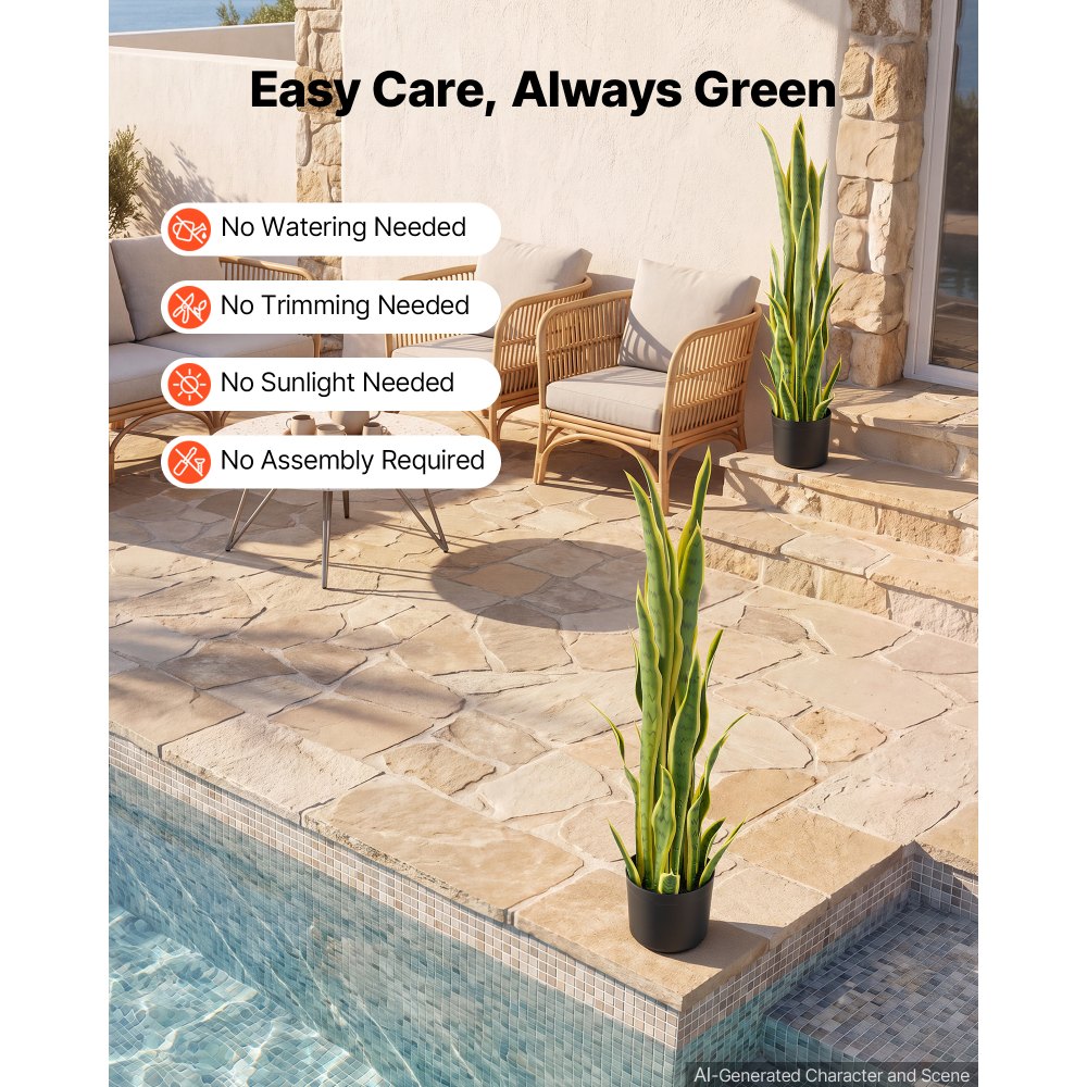 VEVOR Artificial Snake Plant, 254W x 914H mm Fake Snake Plants with Pot, Great for Home, Garden, Office, Store, Living Room, Bedroom, Porch Indoor Decor, Realistic Texture Faux Plant, HDPE, 2 Pack