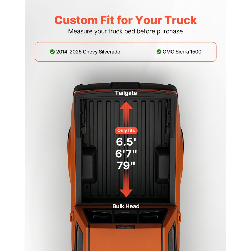 VEVOR Soft Roll-Up Truck Bed Tonneau Cover, Compatible with 2014-2025 Chevy Silverado/GMC Sierra 1500 & 2014-2019 2500 3500 HD, Fits 6.5 ft (6 ft 7 in/79 in) Bed, PVC Tonneau Cover with Aluminum Bars