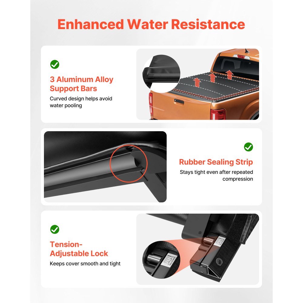 VEVOR Soft Roll-Up Truck Bed Tonneau Cover, Compatible with 2014-2025 Chevy Silverado/GMC Sierra 1500 & 2014-2019 2500 3500 HD, Fits 6.5 ft (6 ft 7 in/79 in) Bed, PVC Tonneau Cover with Aluminum Bars