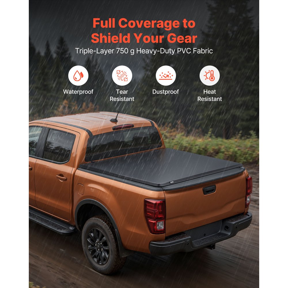 VEVOR Soft Roll-Up Truck Bed Tonneau Cover, Compatible with 2014-2025 Chevy Silverado/GMC Sierra 1500 & 2014-2019 2500 3500 HD, Fits 6.5 ft (6 ft 7 in/79 in) Bed, PVC Tonneau Cover with Aluminum Bars