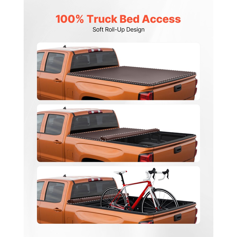 VEVOR Soft Roll-Up Truck Bed Tonneau Cover, Compatible with 2014-2025 Chevy Silverado/GMC Sierra 1500 & 2014-2019 2500 3500 HD, Fits 6.5 ft (6 ft 7 in/79 in) Bed, PVC Tonneau Cover with Aluminum Bars