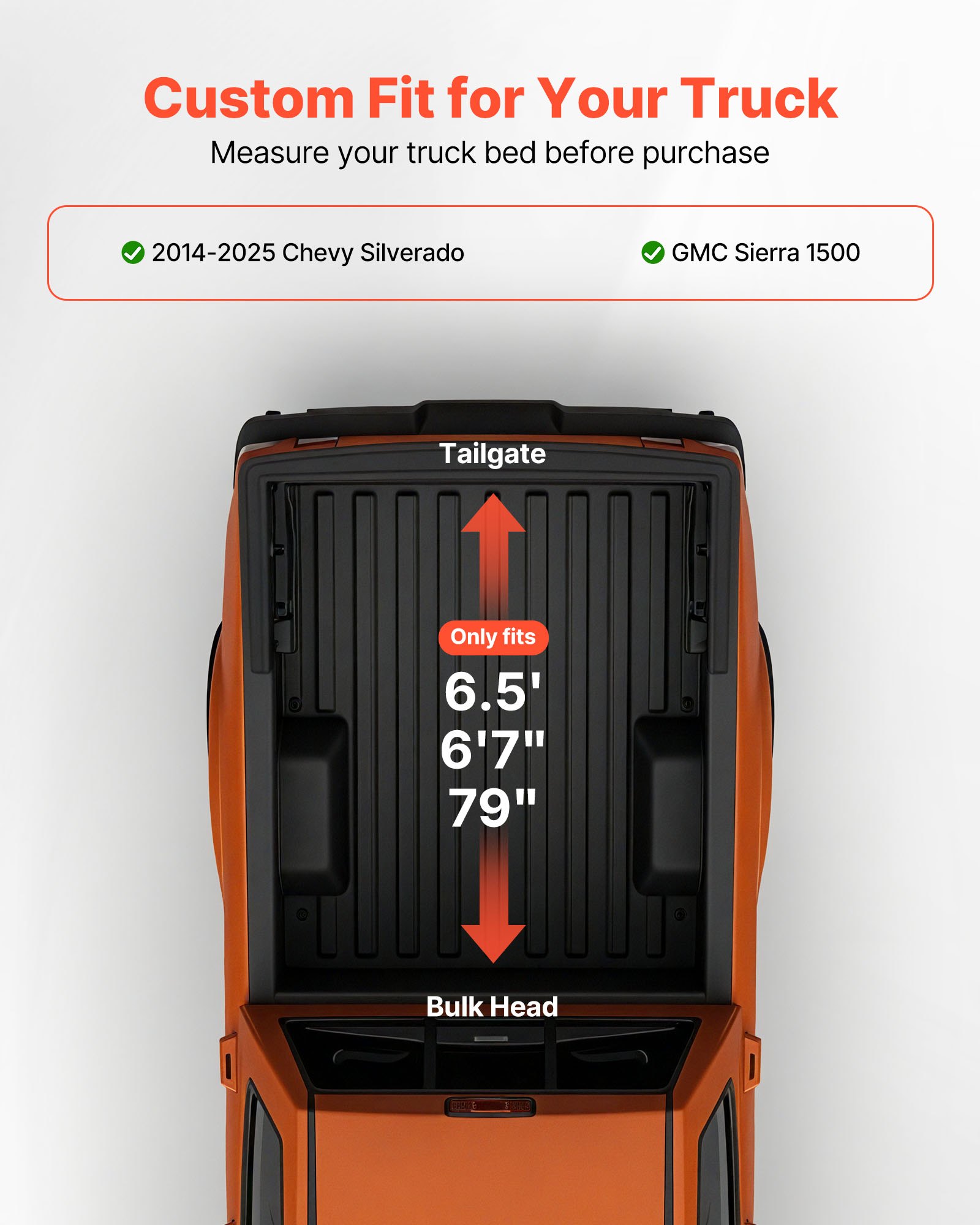 VEVOR Soft Roll-Up Truck Bed Tonneau Cover, Compatible with 2014-2025 Chevy Silverado/GMC Sierra 1500 & 2014-2019 2500 3500 HD, Fits 6.5 ft (6 ft 7 in/79 in) Bed, PVC Tonneau Cover with Aluminum Bars