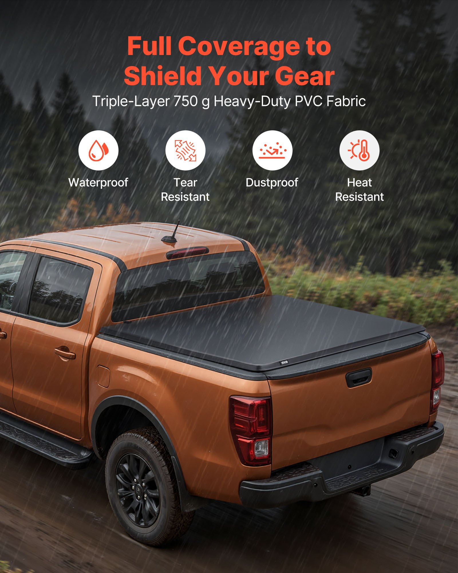 VEVOR Soft Roll-Up Truck Bed Tonneau Cover, Compatible with 2014-2025 Chevy Silverado/GMC Sierra 1500 & 2014-2019 2500 3500 HD, Fits 6.5 ft (6 ft 7 in/79 in) Bed, PVC Tonneau Cover with Aluminum Bars