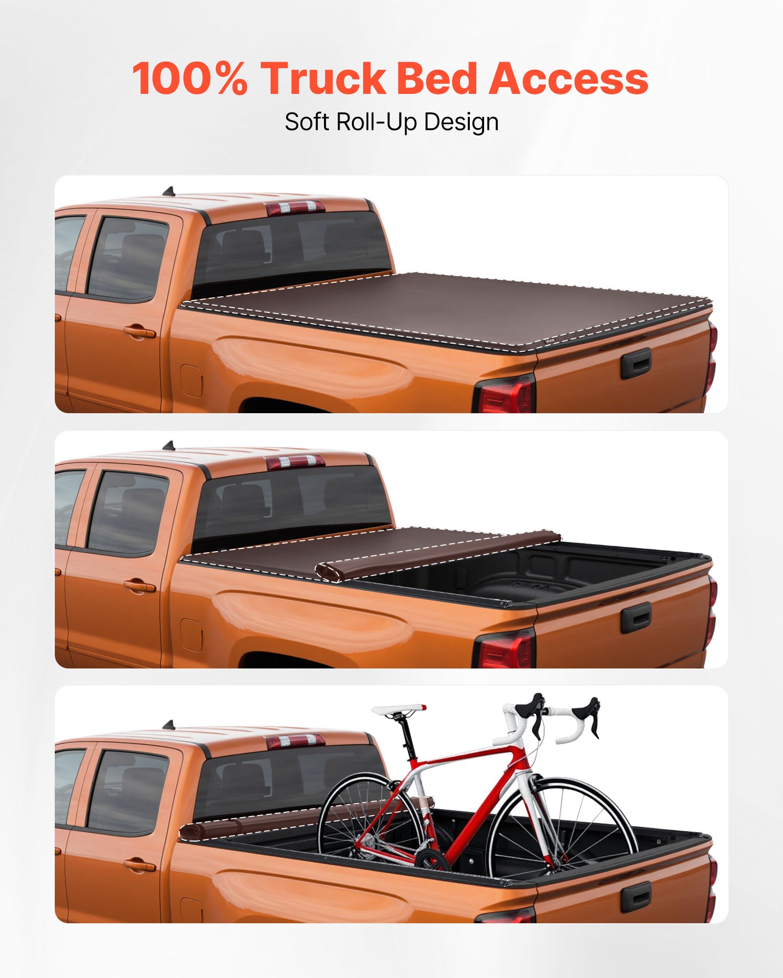 VEVOR Soft Roll-Up Truck Bed Tonneau Cover, Compatible with 2014-2025 Chevy Silverado/GMC Sierra 1500 & 2014-2019 2500 3500 HD, Fits 6.5 ft (6 ft 7 in/79 in) Bed, PVC Tonneau Cover with Aluminum Bars
