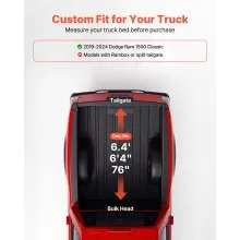 Soft Roll-Up Truck Bed Tonneau Cover 6.4 ft for 2019-2024 Dodge Ram 1500