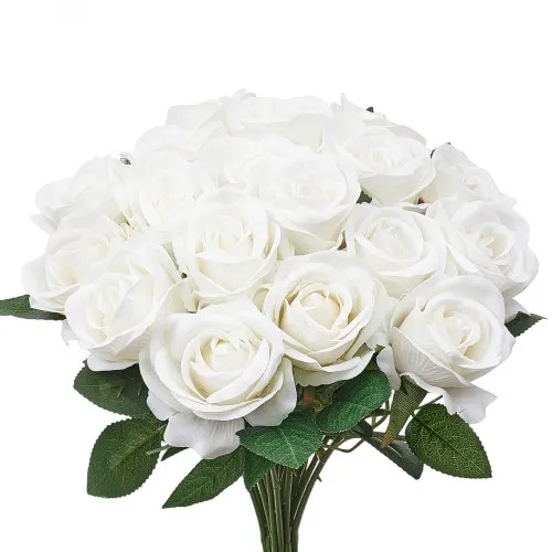 VEVOR White Artificial Roses Bulk – 120 Pcs, 20 Inch