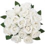 VEVOR Artificial Flowers, 120 pcs Real Looking White Foam Fake Roses Bulk, White Faux Bridal Shower with Stems for DIY Wedding Bouquets, Home Centerpieces Arrangements, Party Tables Decorations