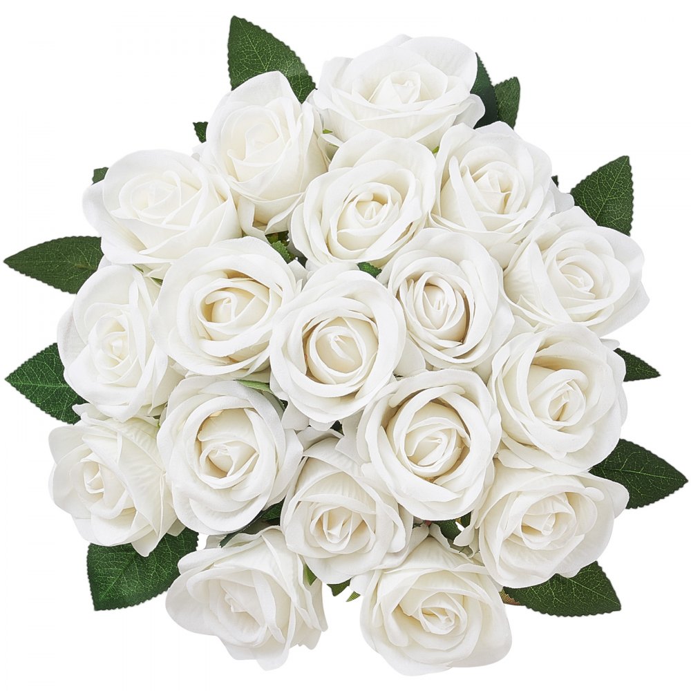 VEVOR Artificial Flowers, 60 pcs Real Looking White Foam Fake Roses Bulk, White Faux Bridal Shower with Stems for DIY Wedding Bouquets, Home Centerpieces Arrangements, Party Tables Decorations