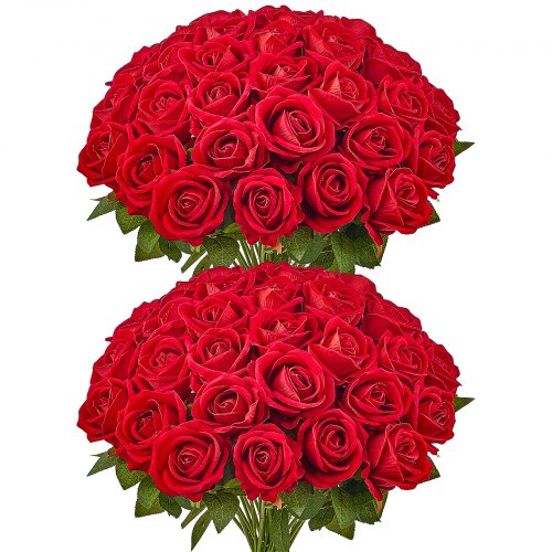 60 Pcs Red Roses Artificial Flowers Realistic Bouquet for Xmas Home Decor