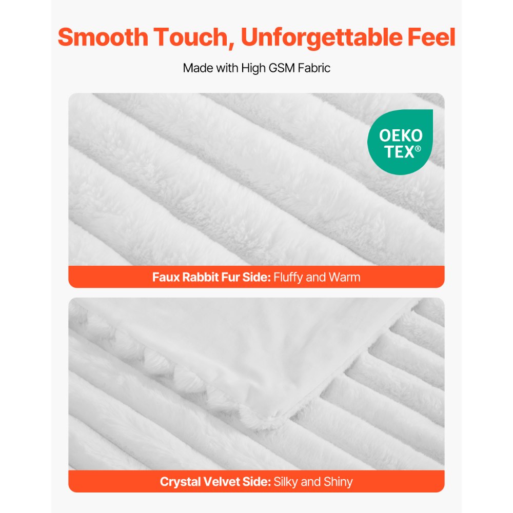 VEVOR Throw Blanket, 50 x 60 Inches / 1270 x 1524 mm, Faux Fur Cozy Throw Blankets, Cute Small Fuzzy Throws, Lightweight Super Soft Bed Blanket, Ideal for Couch, Sofa, Bedroom, White