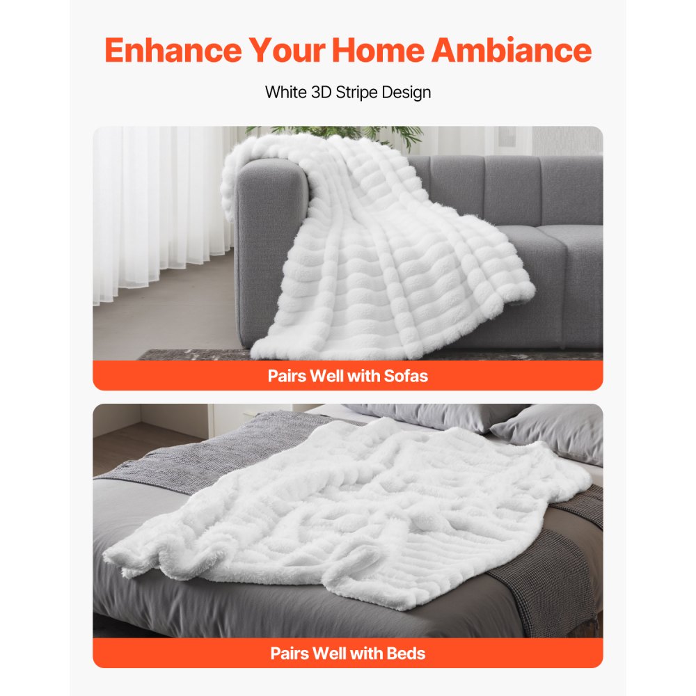 VEVOR Throw Blanket, 50 x 60 Inches / 1270 x 1524 mm, Faux Fur Cozy Throw Blankets, Cute Small Fuzzy Throws, Lightweight Super Soft Bed Blanket, Ideal for Couch, Sofa, Bedroom, White