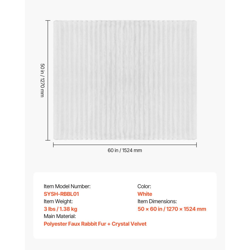 VEVOR Throw Blanket, 50 x 60 Inches / 1270 x 1524 mm, Faux Fur Cozy Throw Blankets, Cute Small Fuzzy Throws, Lightweight Super Soft Bed Blanket, Ideal for Couch, Sofa, Bedroom, White