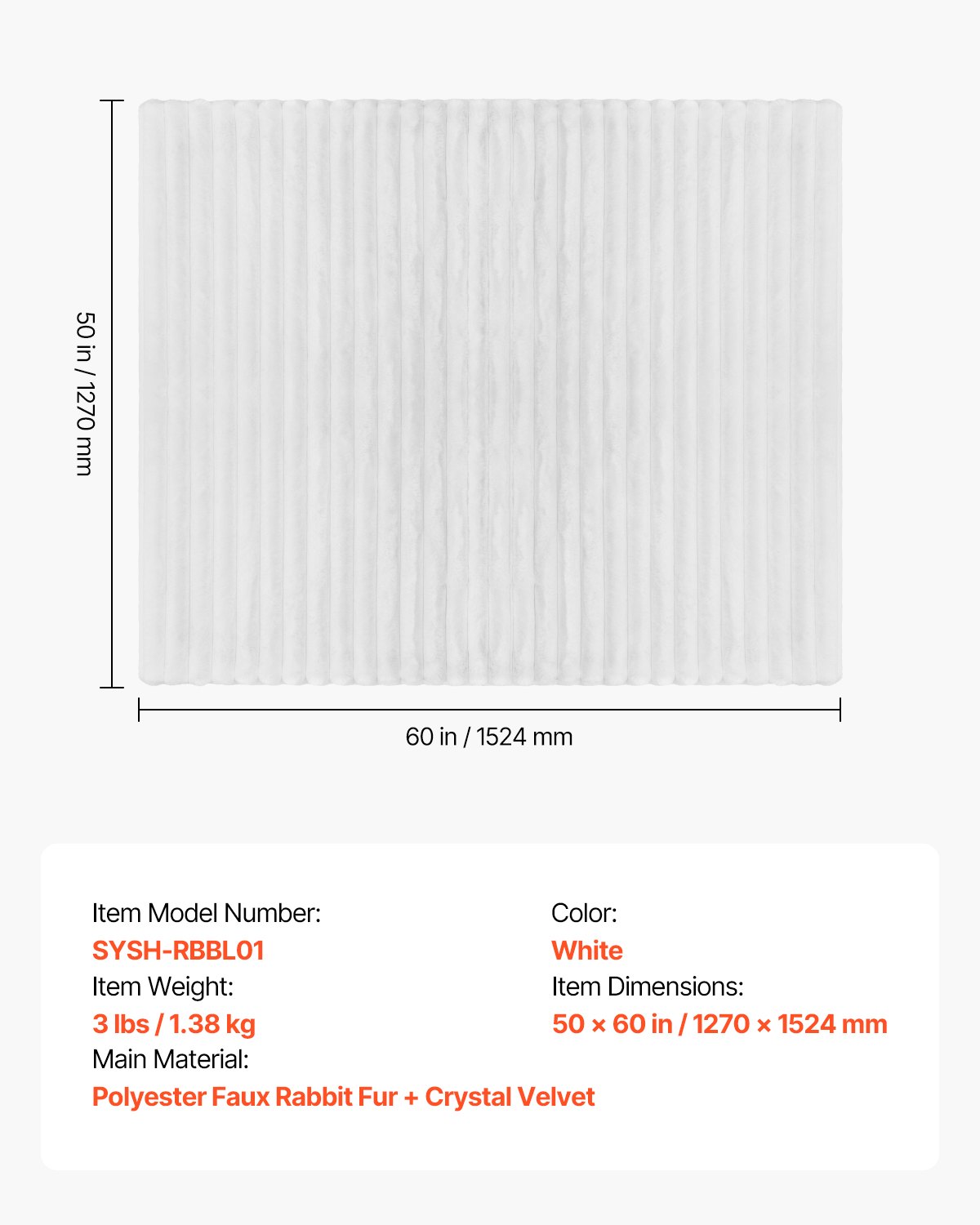 VEVOR Throw Blanket, 50 x 60 Inches / 1270 x 1524 mm, Faux Fur Cozy Throw Blankets, Cute Small Fuzzy Throws, Lightweight Super Soft Bed Blanket, Ideal for Couch, Sofa, Bedroom, White