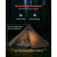 VEVOR Camping Tipi Hot Tent with Stove Jack & Inner Tent 4 Persons Lightweight