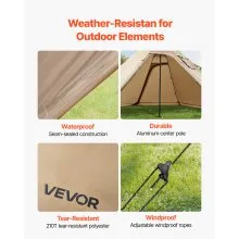 VEVOR Tipi Hot Tent with Stove Jack Waterproof Portable for 4 Persons Camping