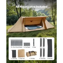 VEVOR Lightweight Hot Tent with Stove Jack & 2 Tarp Poles 2 Persons Camping
