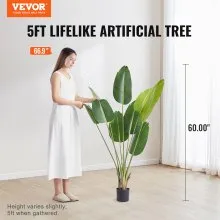 VEVOR Artificial Birds Of Paradise Tree, 1.5mTall Faux Plant, PE Material & Anti-Tip Tilt Protection Low-Maintenance Plant, Lifelike Green Fake Tree for Home Office Warehouse Decor Indoor Outdoor