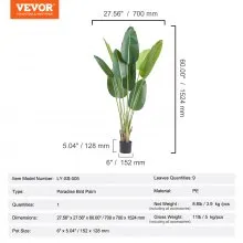 VEVOR Artificial Birds Of Paradise Tree, 1.5mTall Faux Plant, PE Material & Anti-Tip Tilt Protection Low-Maintenance Plant, Lifelike Green Fake Tree for Home Office Warehouse Decor Indoor Outdoor