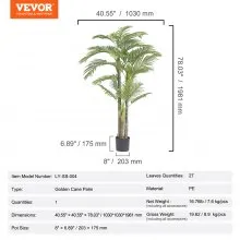 VEVOR Artificial Gold Cane Palm Tree, 2m Tall Faux Plant, PE Material & Anti-Tip Tilt Protection Low-Maintenance Plant, Lifelike Green Fake Tree for Home Office Warehouse Decor Indoor Outdoor