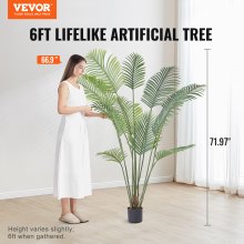 Umělá palma VEVOR, 1,8 m vysoká umělá rostlina, bezpečný PE materiál a ochrana proti překlopení Nízkoúdržbová rostlina, realistický zelený falešný strom pro domácí kancelář Skladové dekorace vnitřní venkovní venkovní