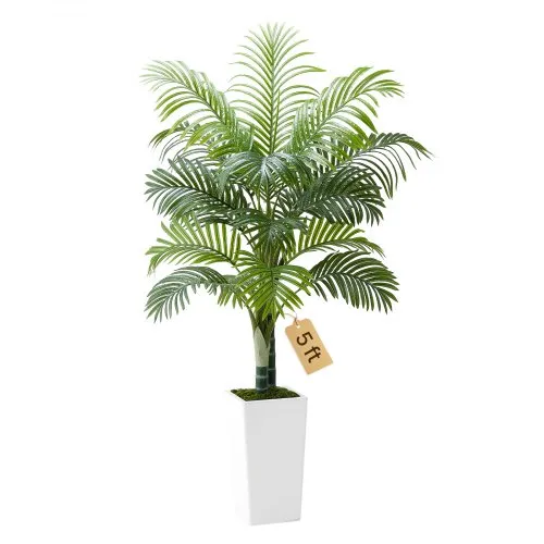 VEVOR Artificial Areca Palm Tree 1524 mm, Fake Palm Tropical Plants with White Tall Planter, Faux Floor Silk Plant in Pot, Large Trees for Home Office Living Room Decor House Warming, Indoor Outdoor