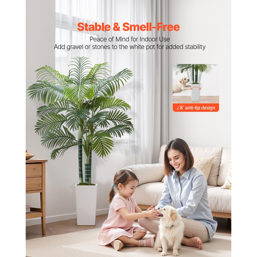 VEVOR Artificial Areca Palm Tree 1829 mm, Fake Palm Tropical Plants with White Tall Planter, Faux Floor Silk Plant in Pot, Large Trees for Home Office Living Room Decor House Warming, Indoor Outdoor