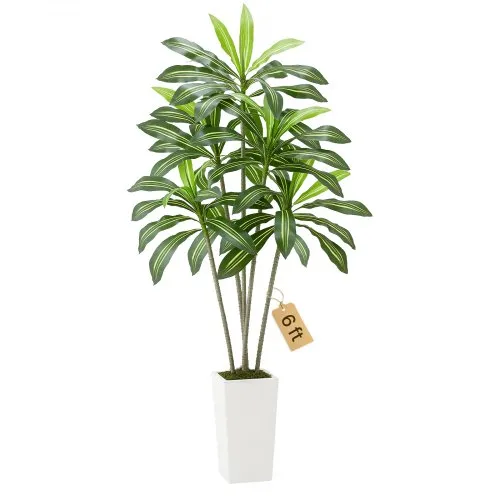 VEVOR Artificial Dracaena Tree 1829 mm, Fake Palm Tropical Plants with White Tall Planter, Faux Floor Silk Plant in Pot, Large Trees for Home Office Living Room Decor House Warming, Indoor Outdoor