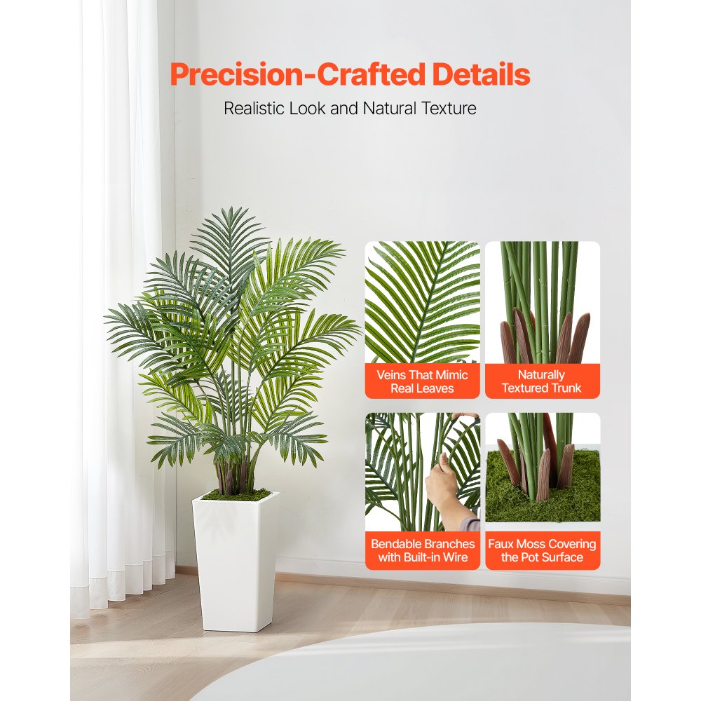 VEVOR Artificial Areca Palm 1219 mm, 2 Pack Fake Palm Tropical Plants with White Tall Planter, Faux Floor Silk Plant in Pot, Large Tree for Home Office Living Room Decor House Warming, Indoor Outdoor