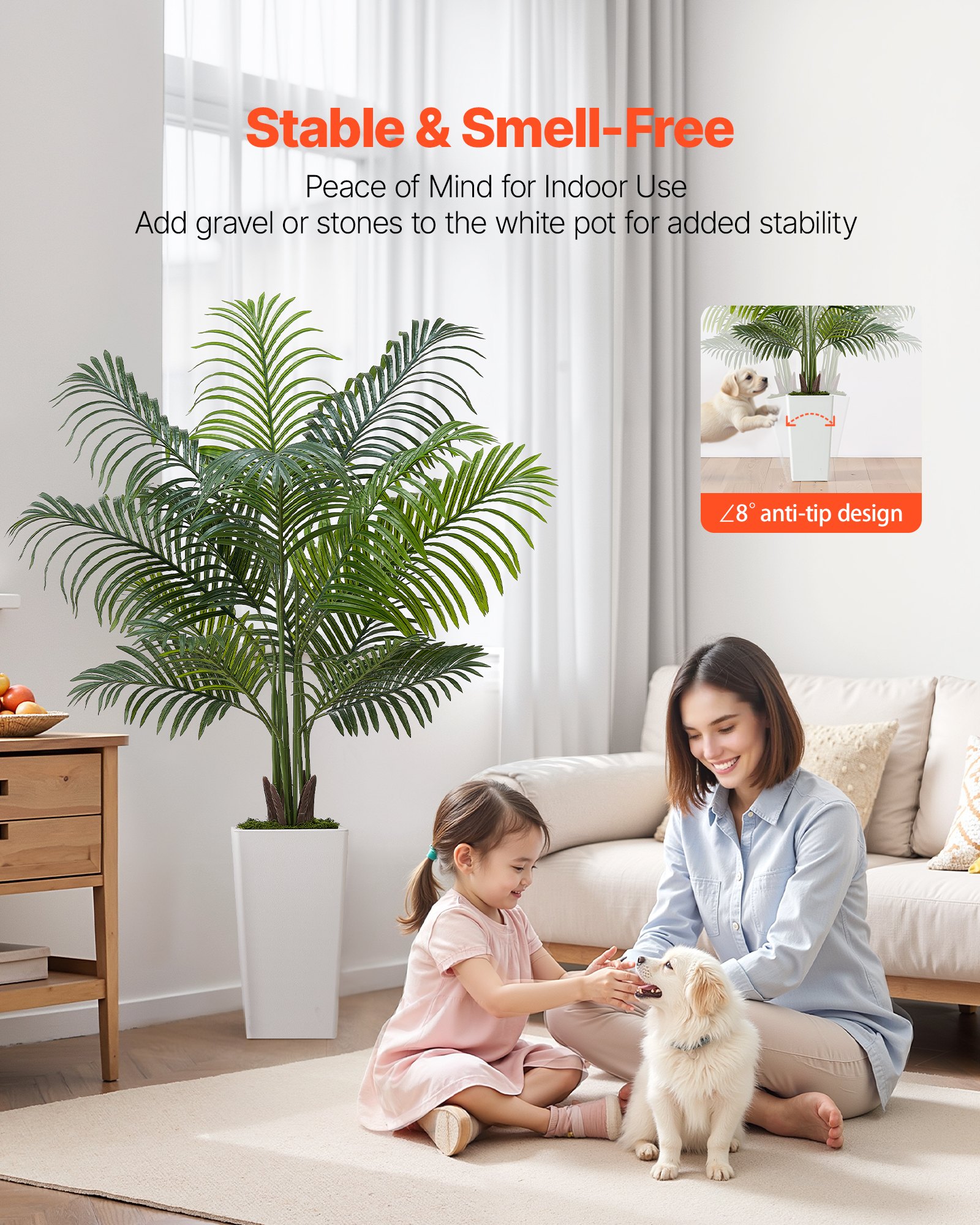 VEVOR Artificial Areca Palm Tree 1524 mm, Fake Palm Tropical Plants with White Tall Planter, Faux Floor Silk Plant in Pot, Large Trees for Home Office Living Room Decor House Warming, Indoor Outdoor