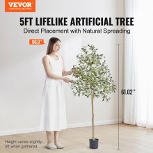 Umělý olivovník VEVOR, 1,5 m vysoká umělá rostlina, bezpečný PE materiál a ochrana proti překlopení Nízkoúdržbová rostlina, realistický zelený falešný strom v květináči pro domácí kancelářské sklady vnitřní venkovní venkovní